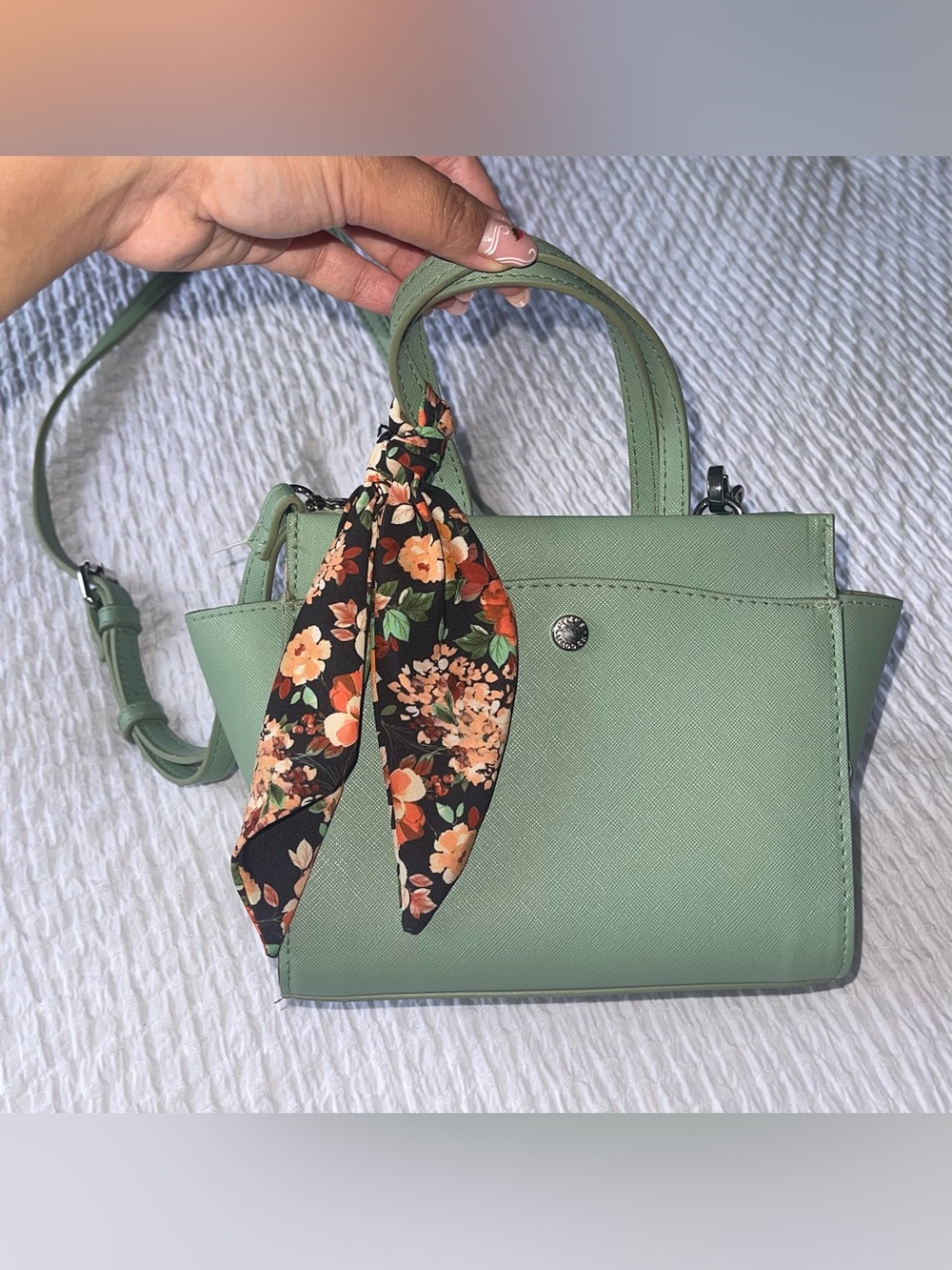 Michael Kors Mint Green Structured Satchel with Floral Scarf